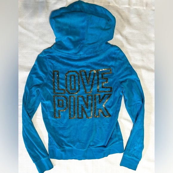 Victoria's Secret Pink Y2K Vintage Turquoise and Gold Zip-Up Jacket Size Small - Picture 1 of 7